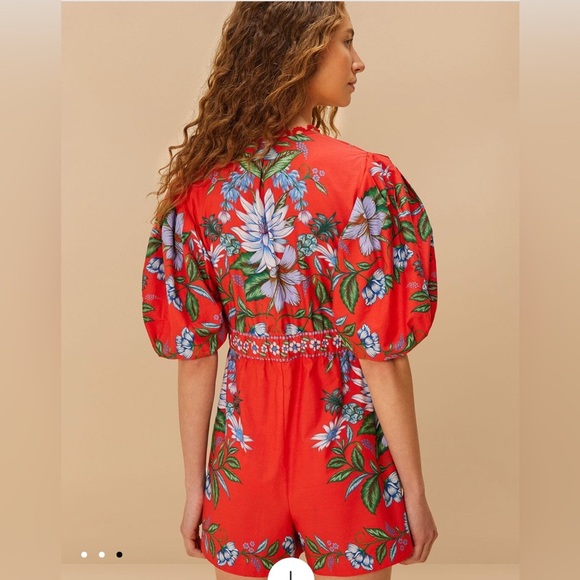 NWT FARM Rio Red Sweet Bloom Bouquet Organic Cotton Romper Size Med 100% Cotton - Picture 2 of 9
